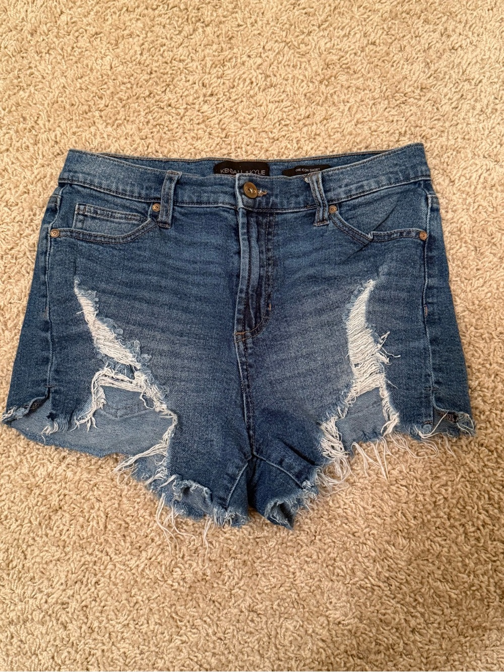 Kendall & Kylie Medium Blue Distressed Denim Cutoff Shorts